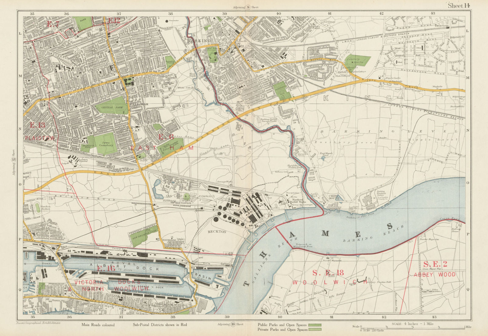 EAST HAM BARKING Plaistow Royal Docks North Woolwich Beckton. BACON 1934 map